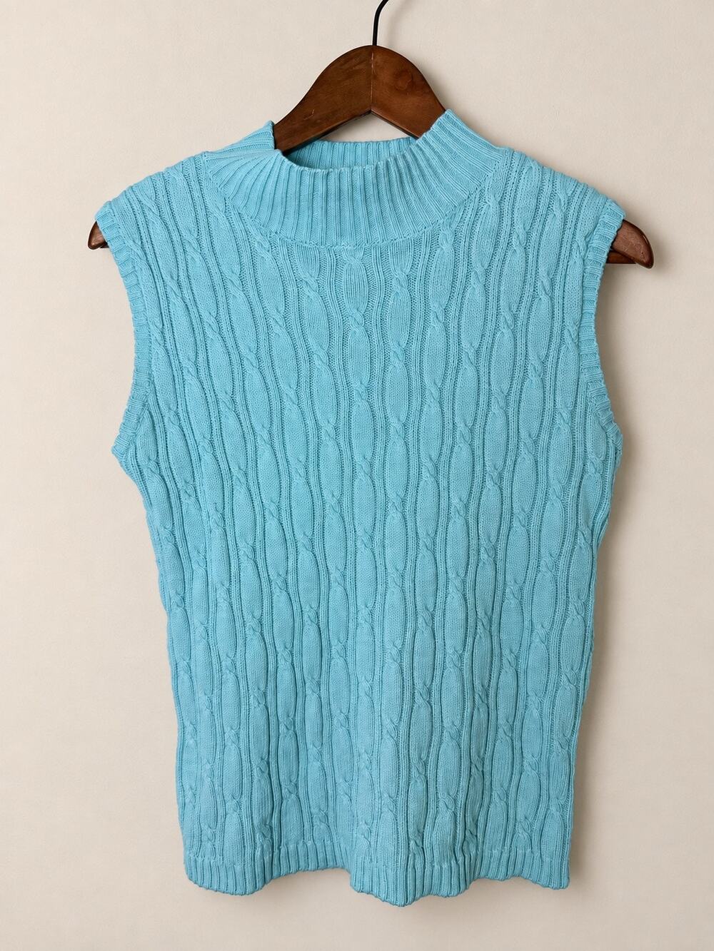 Vintage 90s Villager Sport Liz Claiborne Cable Knit Sweater Vest L Aqua